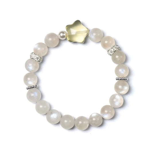 blue-moonstone; citrine-crystal; shell-pearl Love Crystal Jewelry - Moonwish Star Blue Moonstone Bracelet | Astara