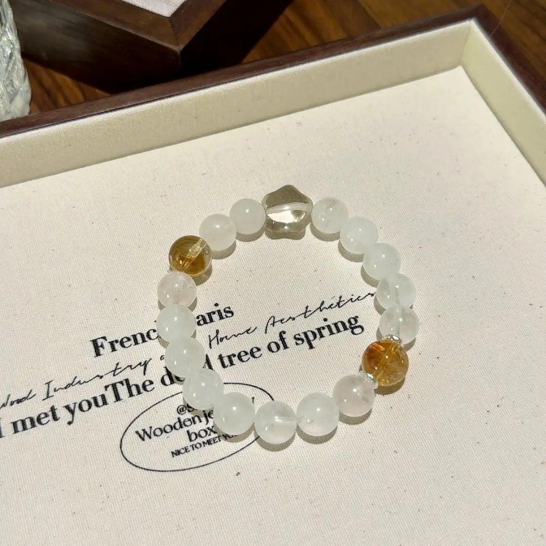 Handcrafted blue-moonstone; golden-rutilated-quartz; citrine-crystal Detail for Abundance - Astara