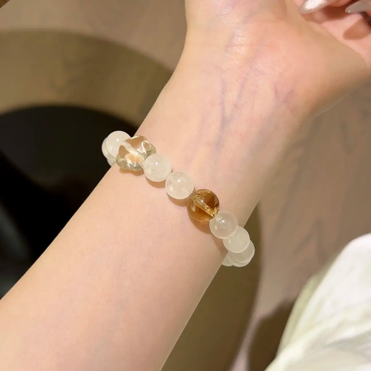Handcrafted blue-moonstone; golden-rutilated-quartz; citrine-crystal Detail for Abundance - Astara
