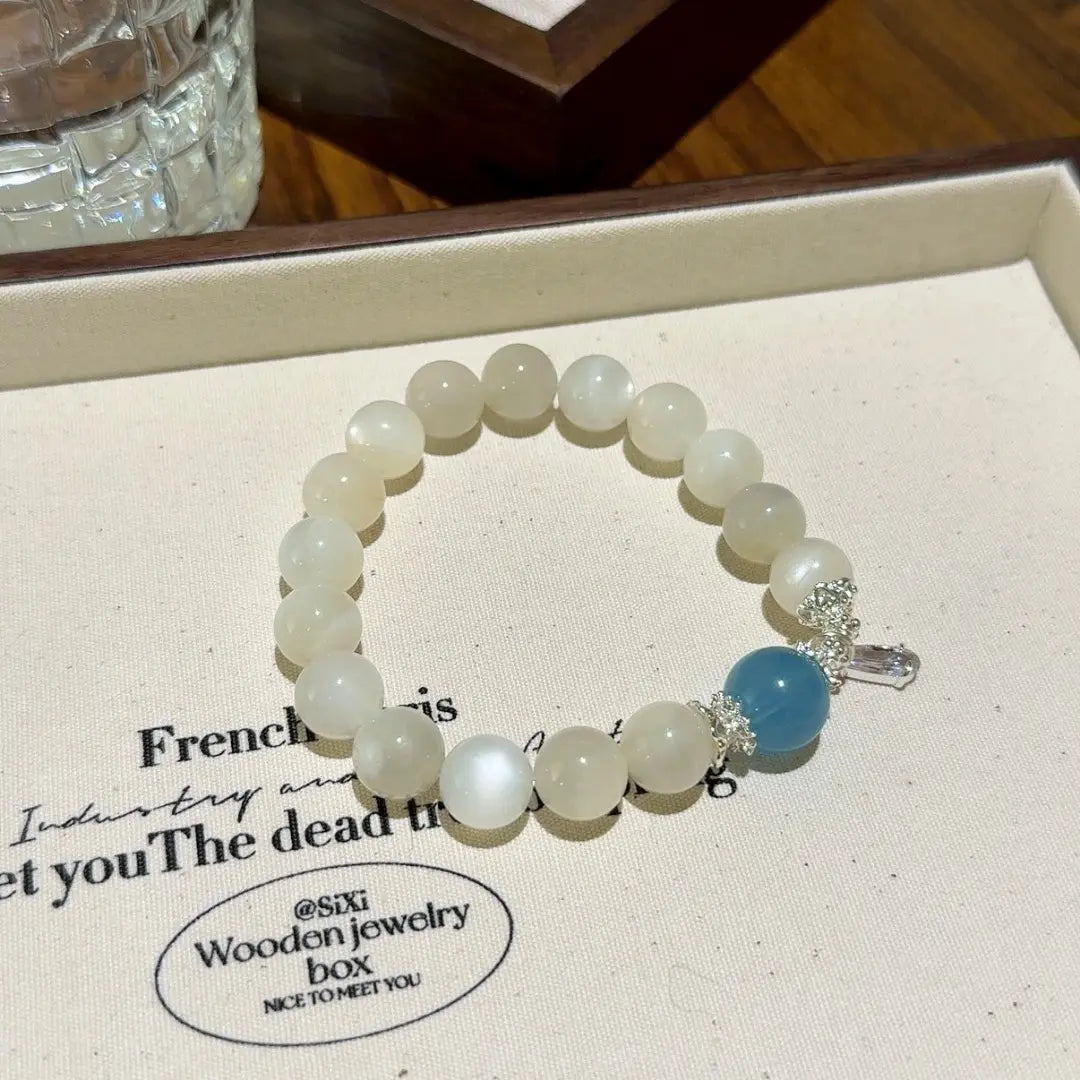 Handcrafted silver-plated; white-moonstone; aquamarine Detail for Love - Astara