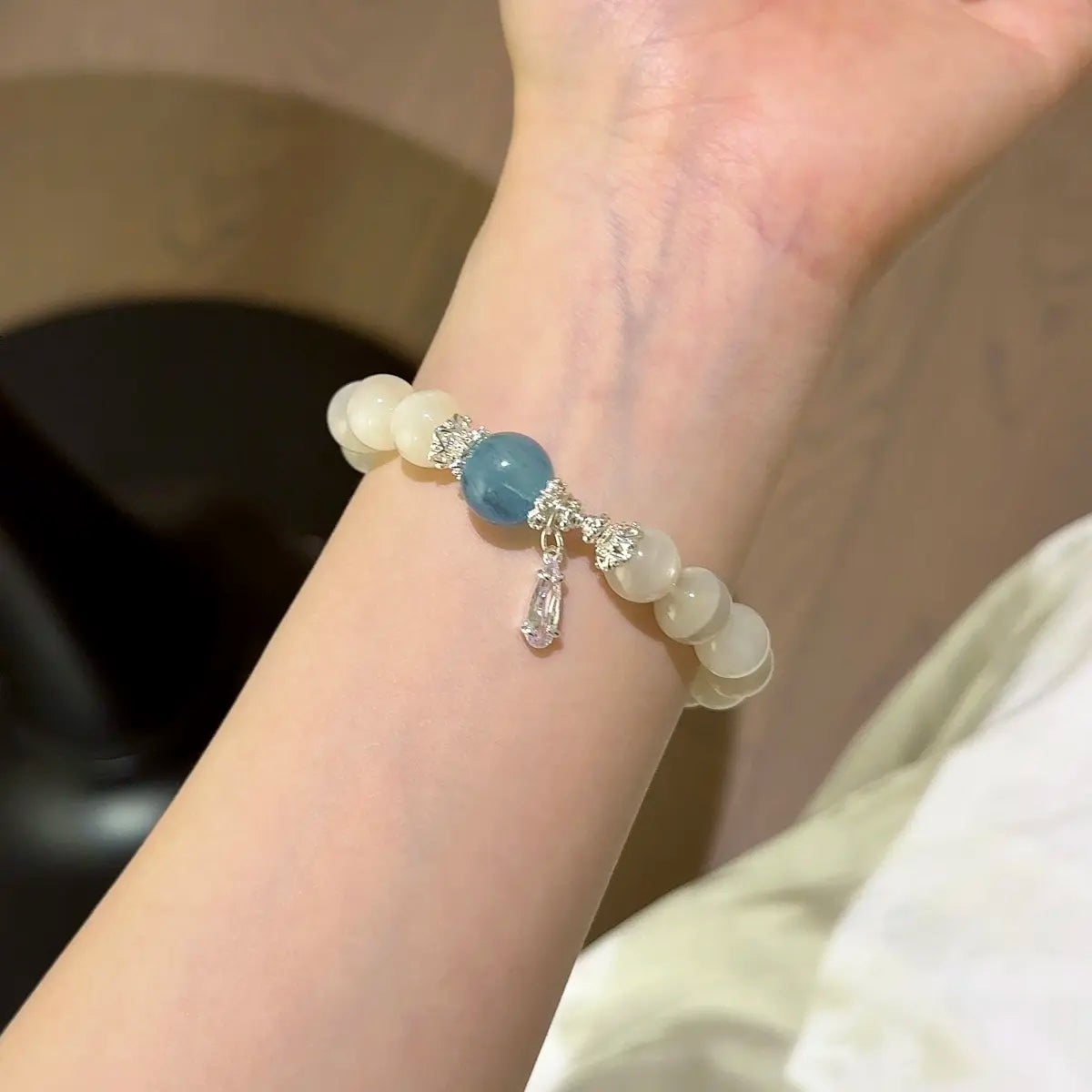Handcrafted silver-plated; white-moonstone; aquamarine Detail for Love - Astara