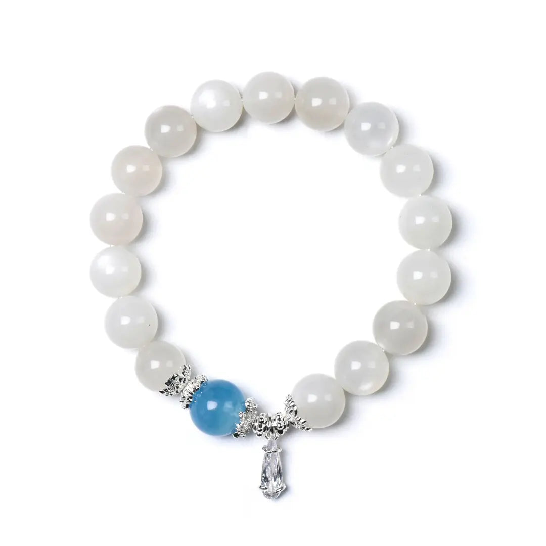 silver-plated; white-moonstone; aquamarine Love Crystal Jewelry - Tidewhisper White Moonstone Bracelet | Astara
