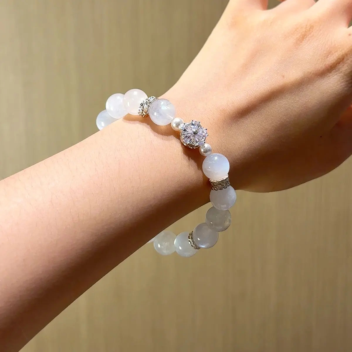 Handcrafted silver-plated; blue-moonstone; shell-pearl Detail for Healing - Astara