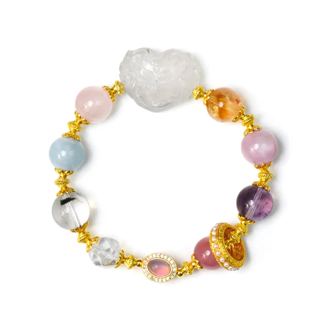 shopify--jewelry-material-bjo6nad9; rose-quartz; aquamarine; agate; green-phantom-quartz; amethyst; kunzite; golden-rutilated-quartz; clear-quartz Love Crystal Jewelry - Vespera Fox Guardian Bracelet | Astara