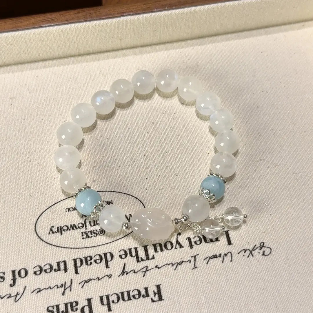Handcrafted white-agate; aquamarine; blue-moonstone; clear-quartz Detail for Love - Astara