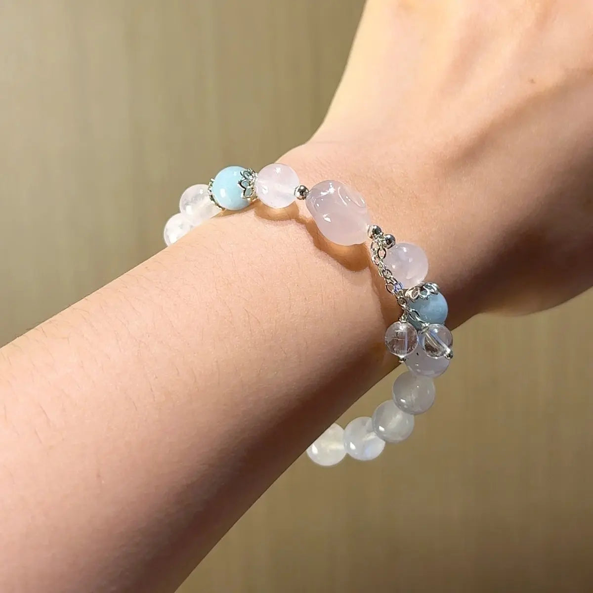 Handcrafted white-agate; aquamarine; blue-moonstone; clear-quartz Detail for Love - Astara