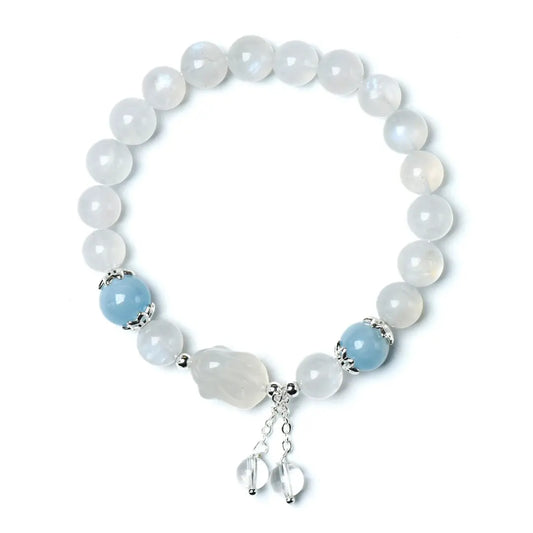 white-agate; aquamarine; blue-moonstone; clear-quartz Love Crystal Jewelry - Luna Hare Moonstone & Aquamarine Energy Bracelet | Astara