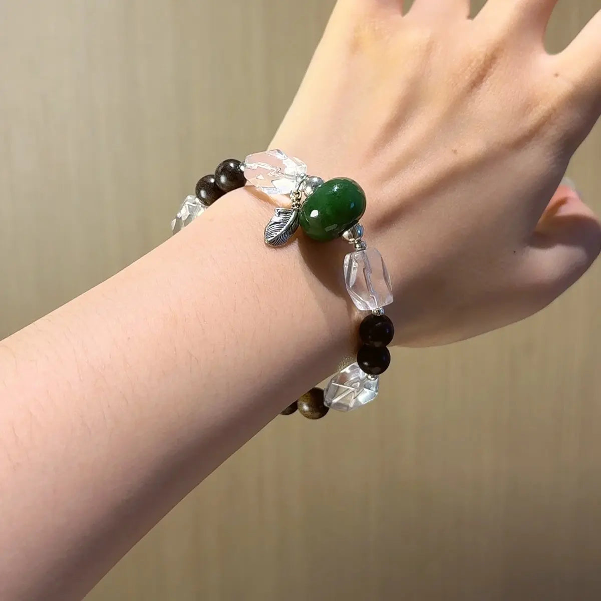 Handcrafted shopify--jewelry-material-1dyzjxql; sandalwood; jade; clear-quartz Detail for Abundance - Astara