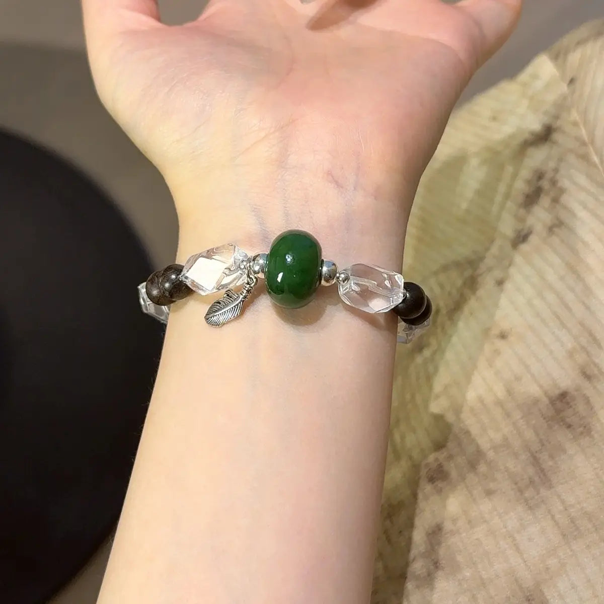 Handcrafted shopify--jewelry-material-1dyzjxql; sandalwood; jade; clear-quartz Detail for Abundance - Astara