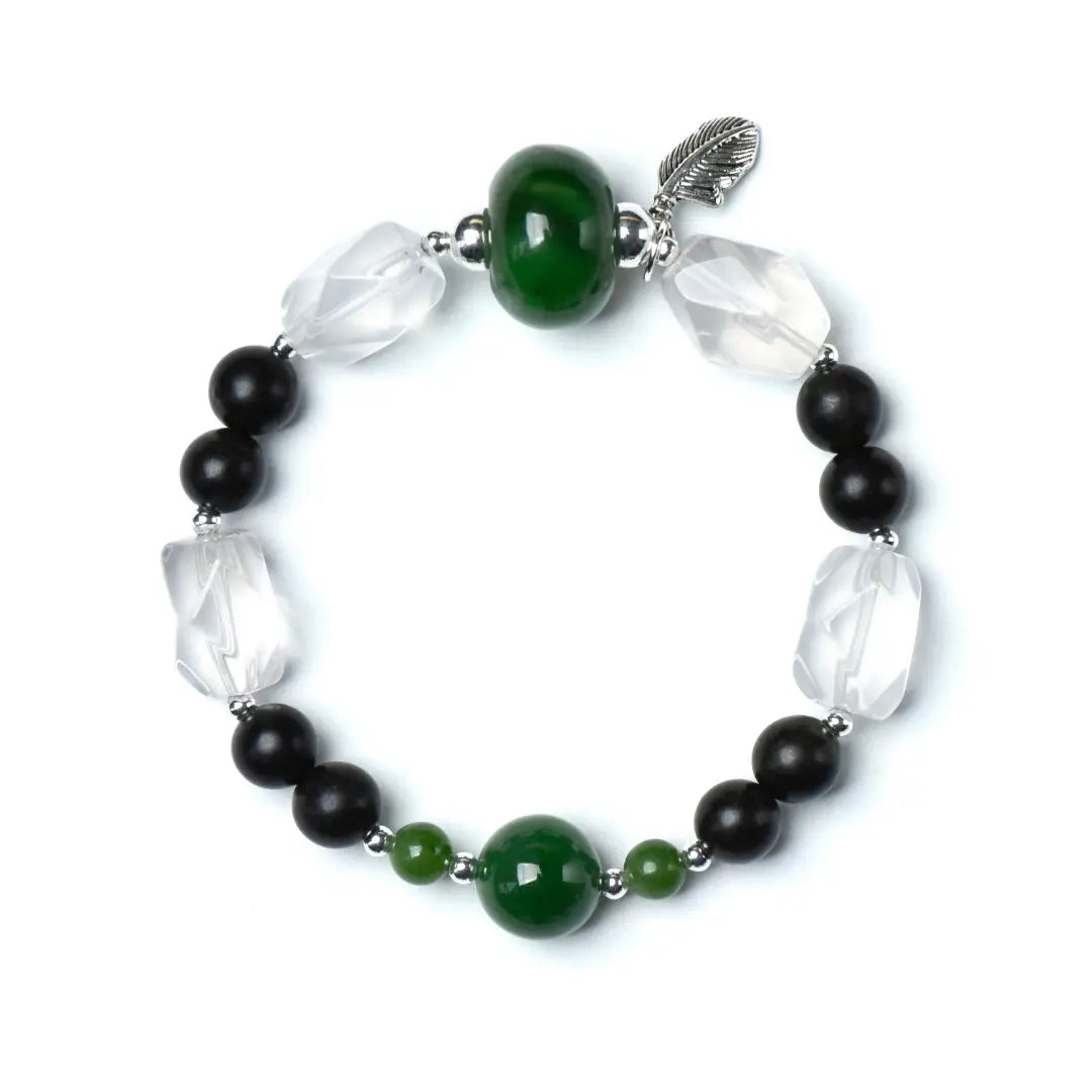shopify--jewelry-material-1dyzjxql; sandalwood; jade; clear-quartz Abundance Crystal Jewelry - Forest Sage Sandalwood & Nephrite Jade Energy Bracelet | Astara