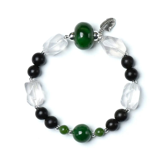 shopify--jewelry-material-1dyzjxql; sandalwood; jade; clear-quartz Abundance Crystal Jewelry - Forest Sage Sandalwood & Nephrite Jade Energy Bracelet | Astara