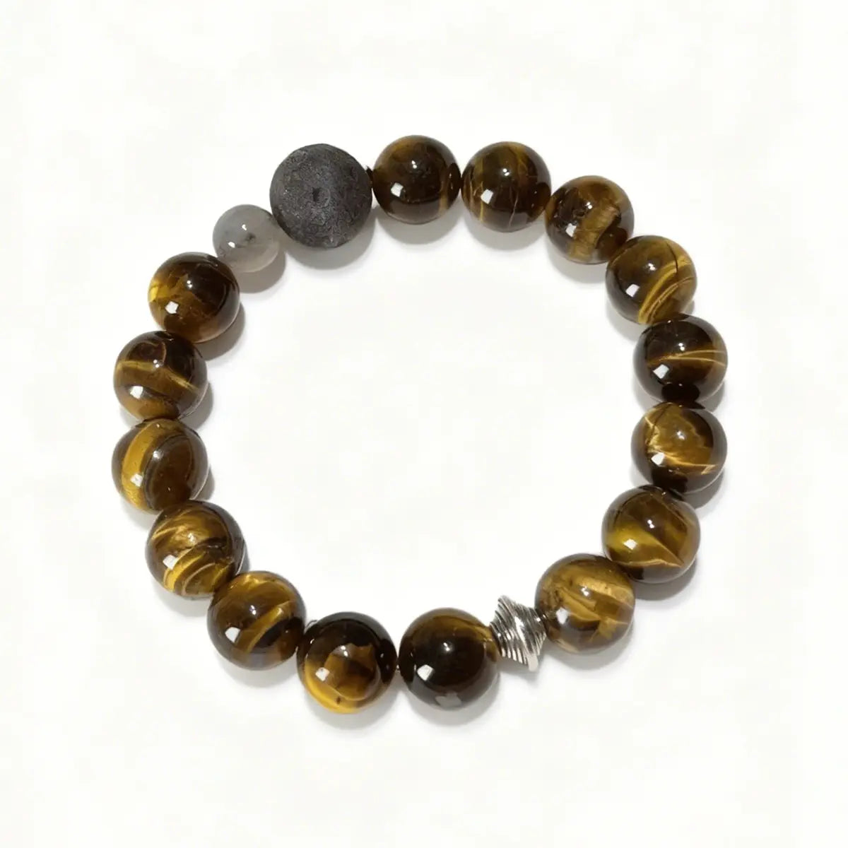 gray-moonstone-1; tigers-eye; lava-stone Abundance Crystal Jewelry - Golden Apex Tiger’s Eye Power Bracelet | Astara