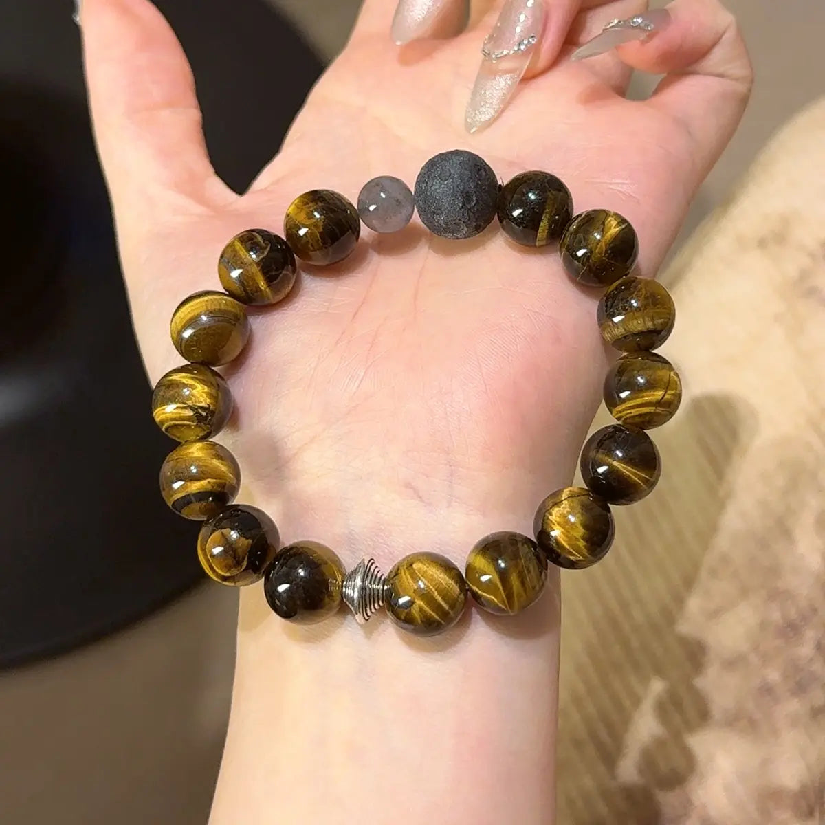 Handcrafted gray-moonstone-1; tigers-eye; lava-stone Detail for Abundance - Astara