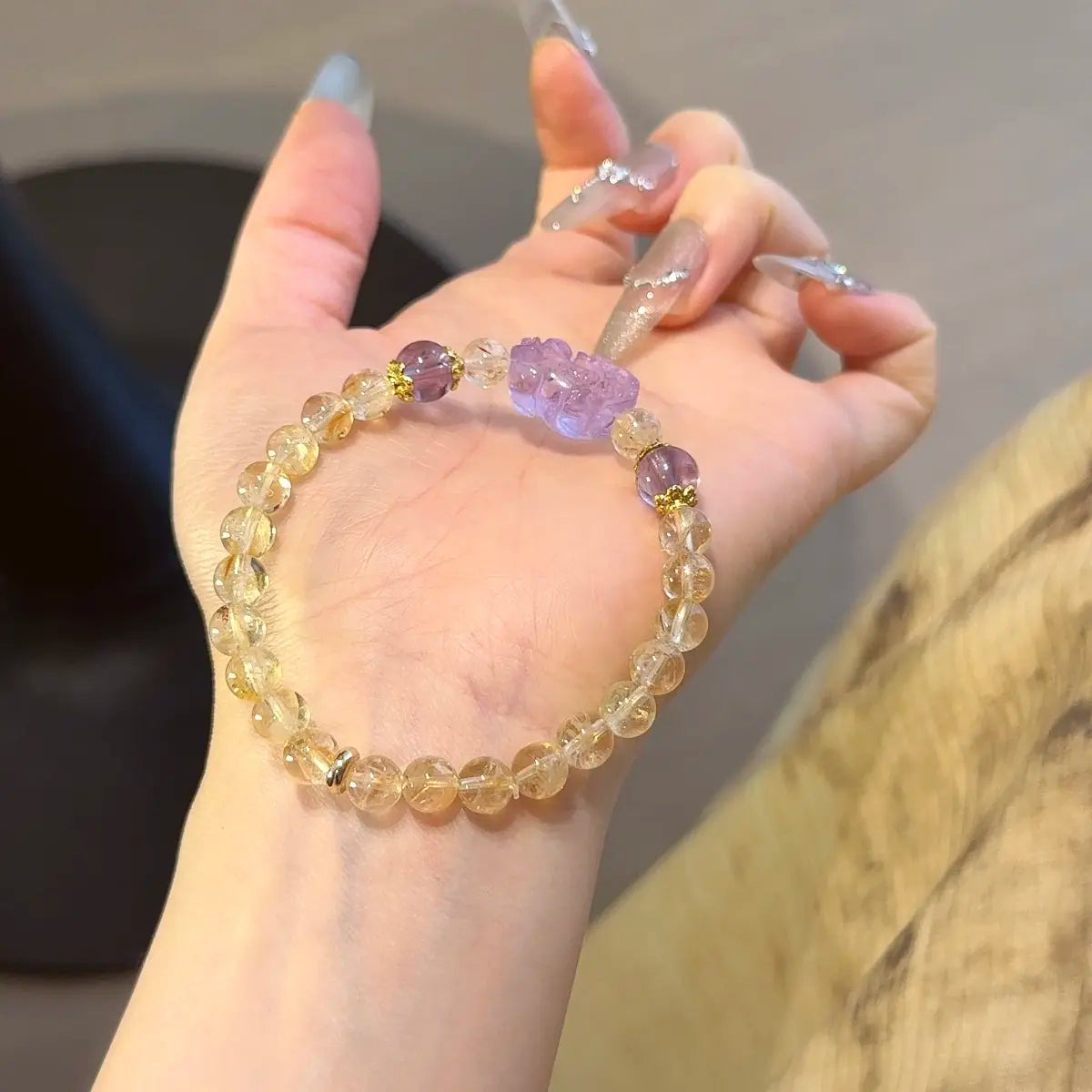 Handcrafted shopify--jewelry-material-bjo6nad9; amethyst; citrine-crystal Detail for Abundance - Astara