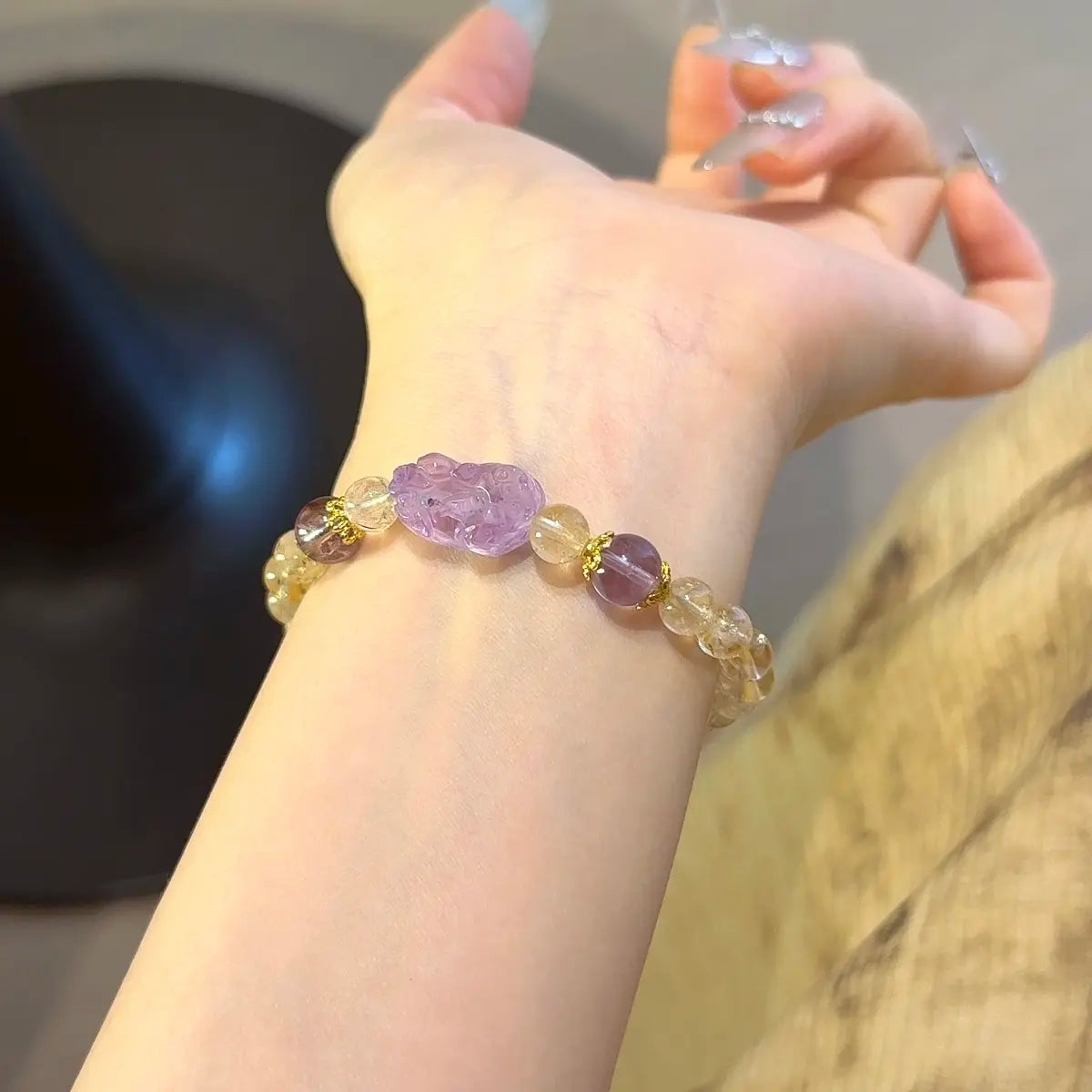 Handcrafted shopify--jewelry-material-bjo6nad9; amethyst; citrine-crystal Detail for Abundance - Astara