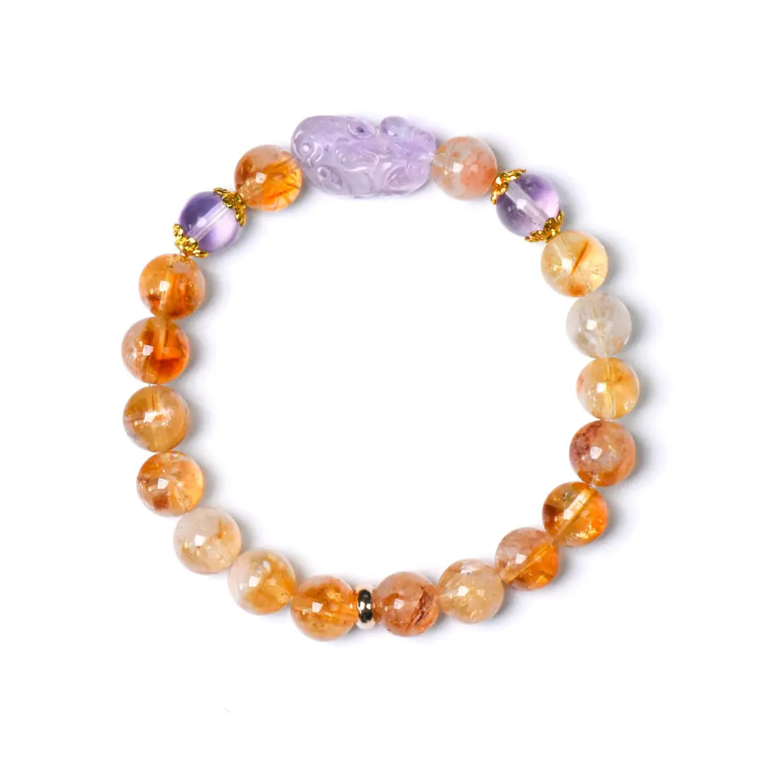 shopify--jewelry-material-bjo6nad9; amethyst; citrine-crystal Abundance Crystal Jewelry - Imperial Prosperity Citrine & Amethyst Pixiu Bracelet | Astara