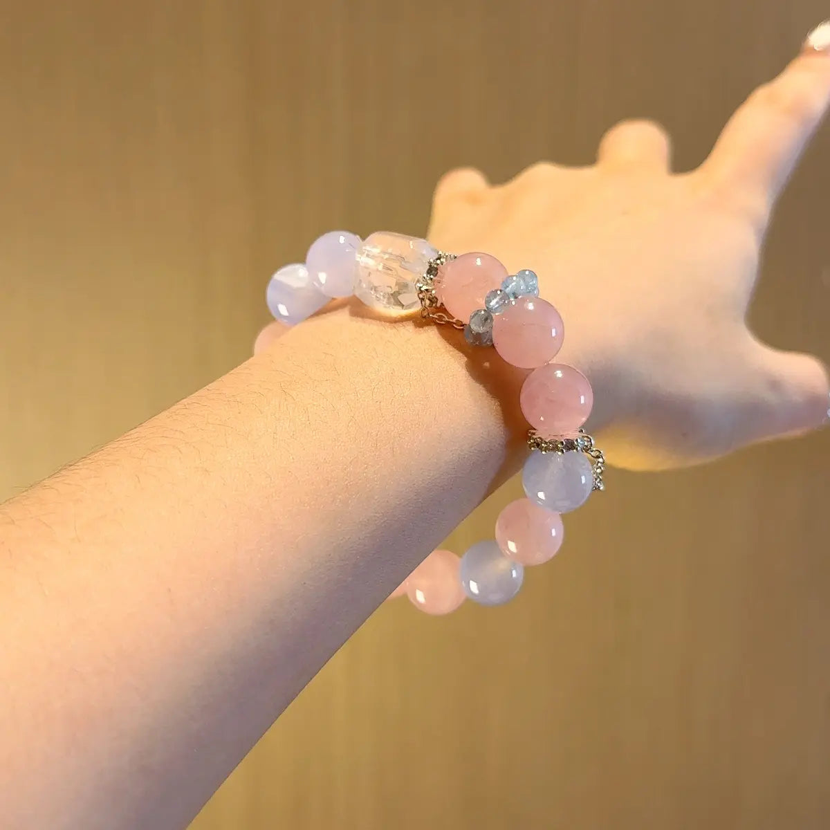 Handcrafted blue-agate; rose-quartz; clear-quartz; aquamarine Detail for Love - Astara
