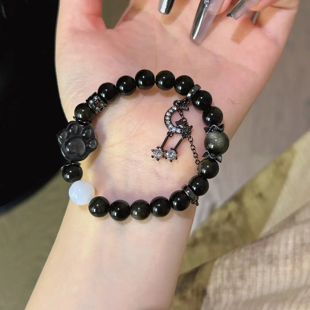 Handcrafted black-obsidian; silver-obsidian; white-agate Detail for Abundance - Astara