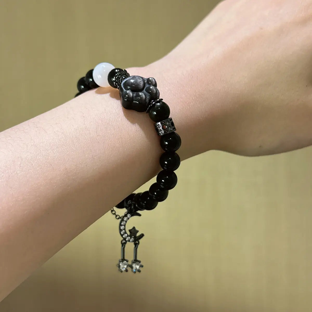 Handcrafted black-obsidian; silver-obsidian; white-agate Detail for Abundance - Astara