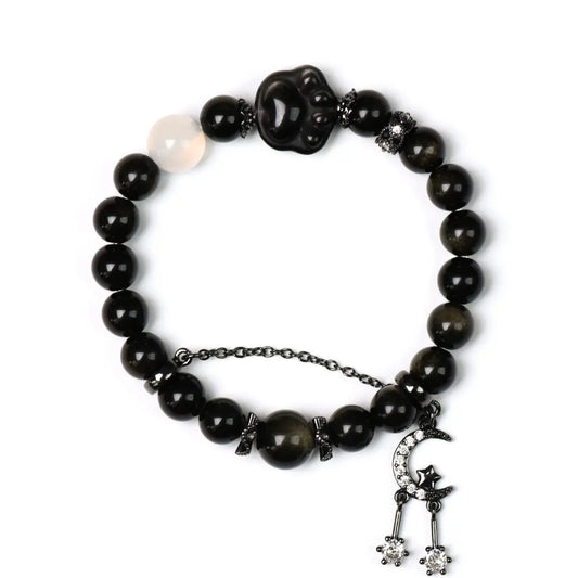 black-obsidian; silver-obsidian; white-agate Abundance Crystal Jewelry - Shadow Charm Gold Obsidian Cat Paw Bracelet | Astara