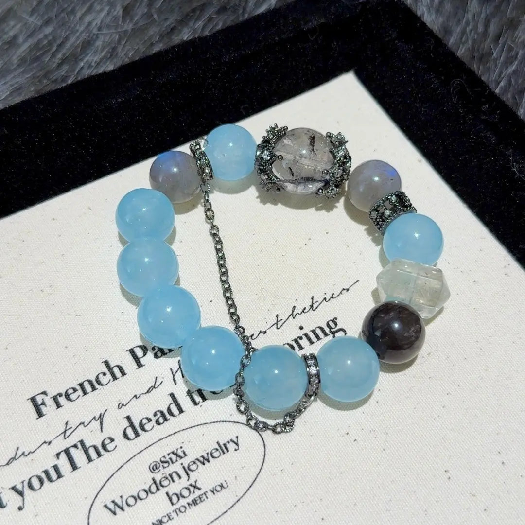 Handcrafted shopify--jewelry-material-1dyzjxql; blue-chalcedony; gray-moonstone; green-phantom-quartz; herkimer-diamond Detail for Love - Astara