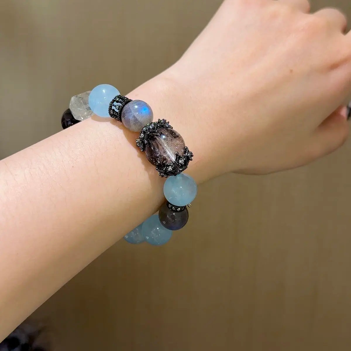 Handcrafted shopify--jewelry-material-1dyzjxql; blue-chalcedony; gray-moonstone; green-phantom-quartz; herkimer-diamond Detail for Love - Astara