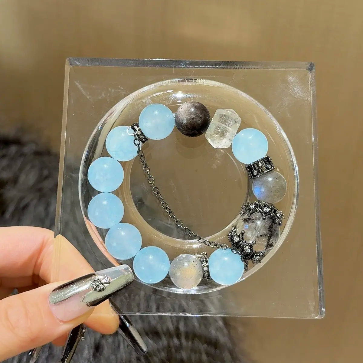 Handcrafted shopify--jewelry-material-1dyzjxql; blue-chalcedony; gray-moonstone; green-phantom-quartz; herkimer-diamond Detail for Love - Astara