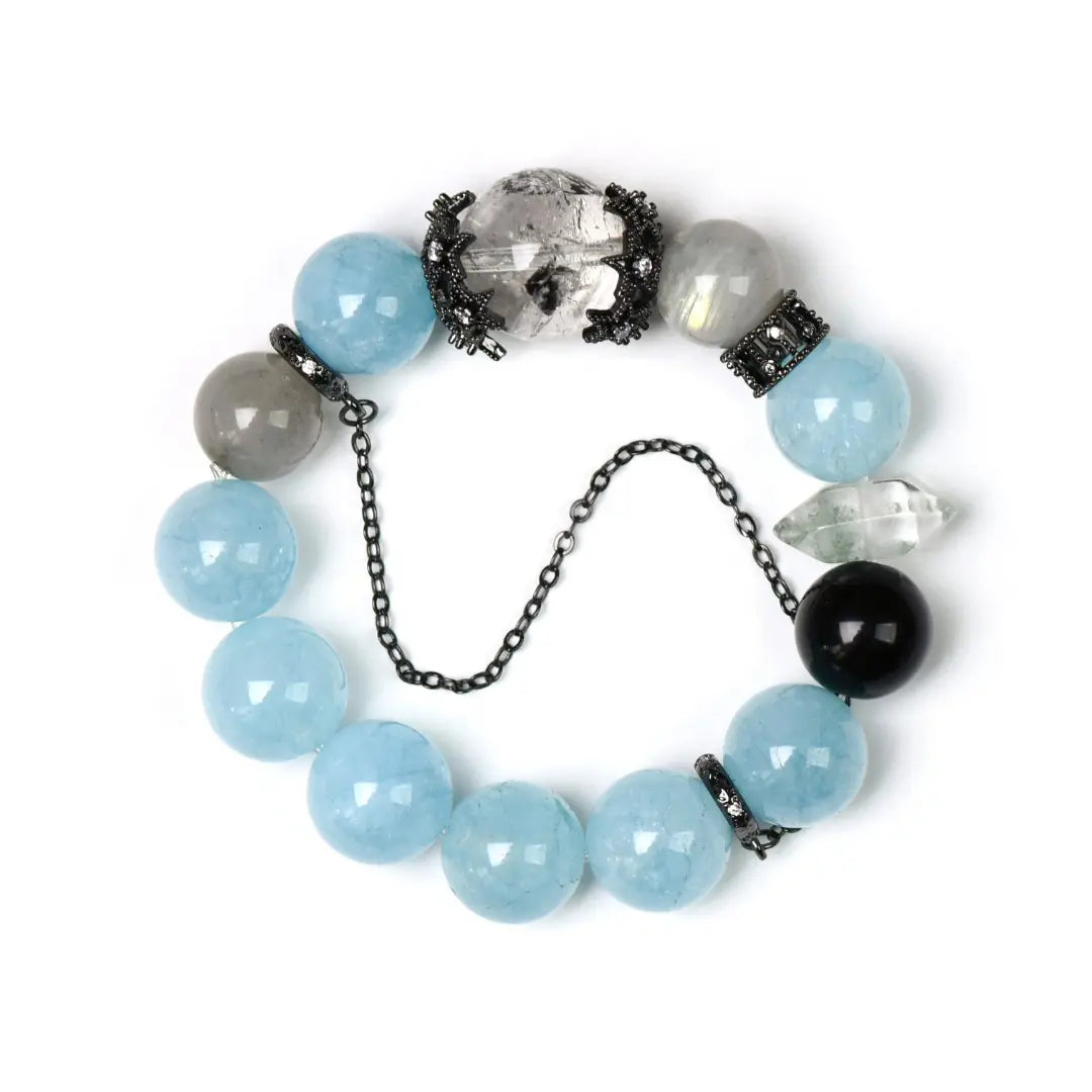 shopify--jewelry-material-1dyzjxql; blue-chalcedony; gray-moonstone; green-phantom-quartz; herkimer-diamond Love Crystal Jewelry - Blue Chalcedony Harmony  Bracelet | Astara