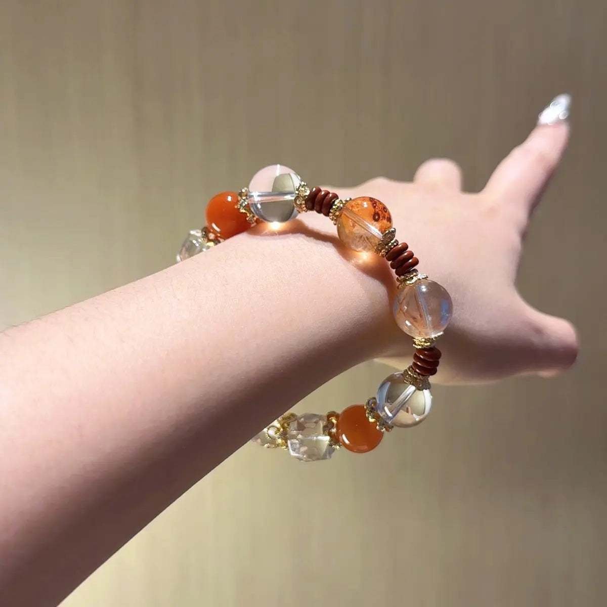 Handcrafted nanhong-agate; clear-quartz; red-hematoid-quartz Detail for Abundance - Astara