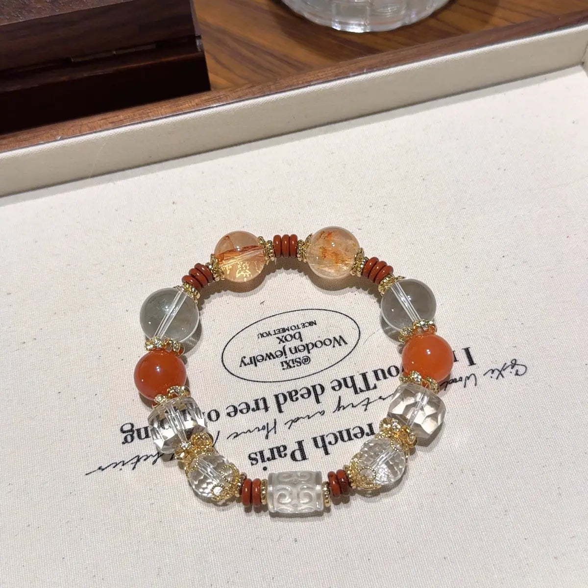 Handcrafted nanhong-agate; clear-quartz; red-hematoid-quartz Detail for Abundance - Astara