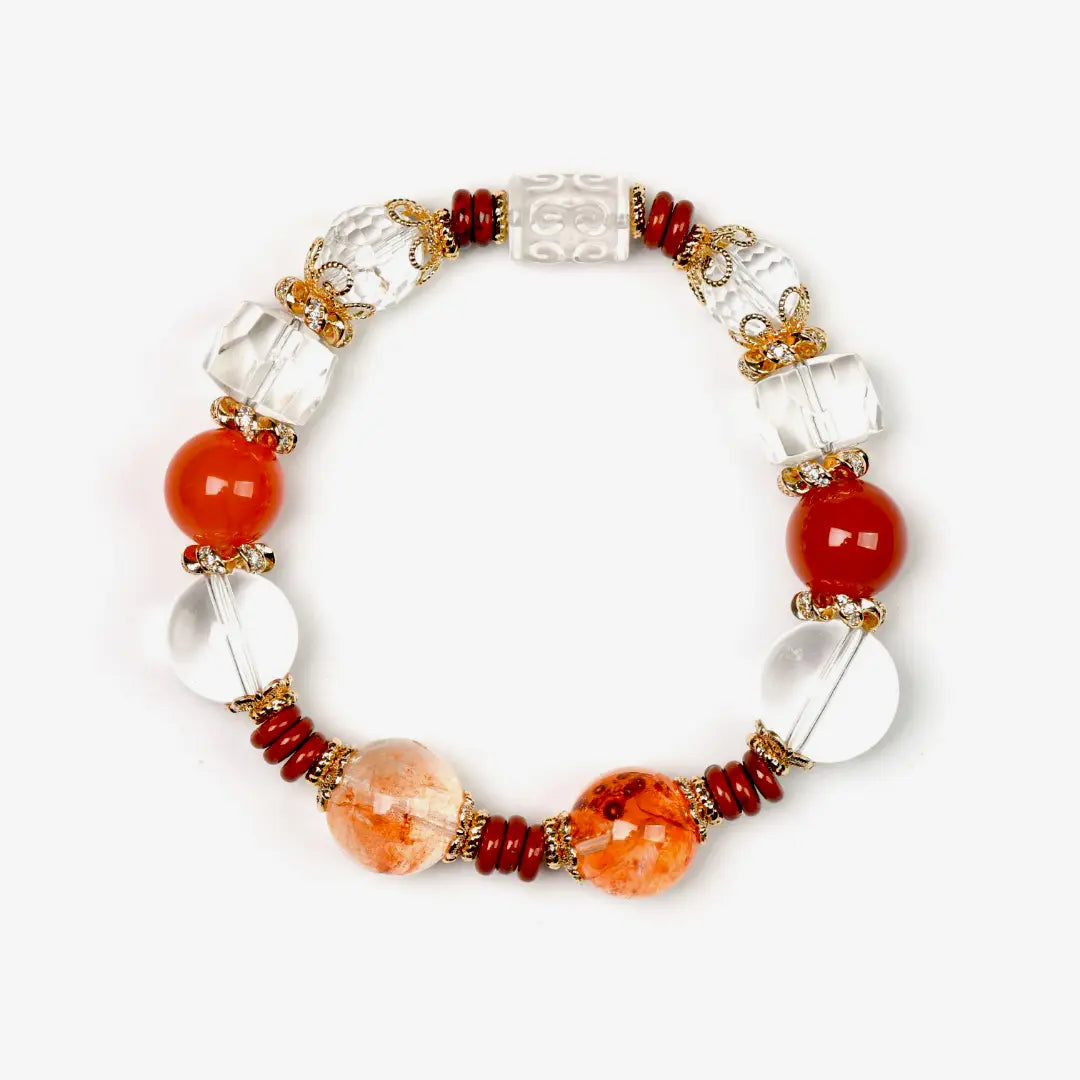 nanhong-agate; clear-quartz; red-hematoid-quartz Abundance Crystal Jewelry - Crystal Bloom Prosperity Bracelet | Astara