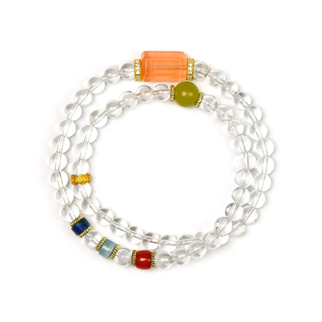 jade; clear-quartz; aquamarine; lapis-lazuli; agate Healing Crystal Jewelry - Lotus Flow Double Wrap Energy Bracelet | Astara