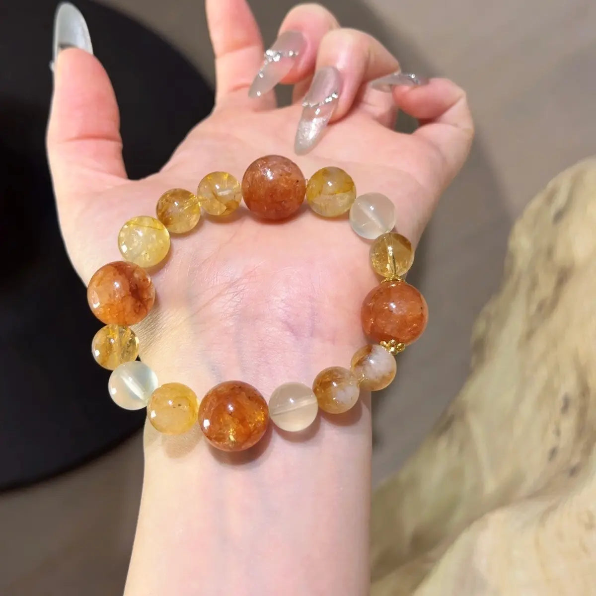 Handcrafted yellow-hematoid-quartz; red-hematoid-quartz; citrine-crystal Detail for Abundance - Astara