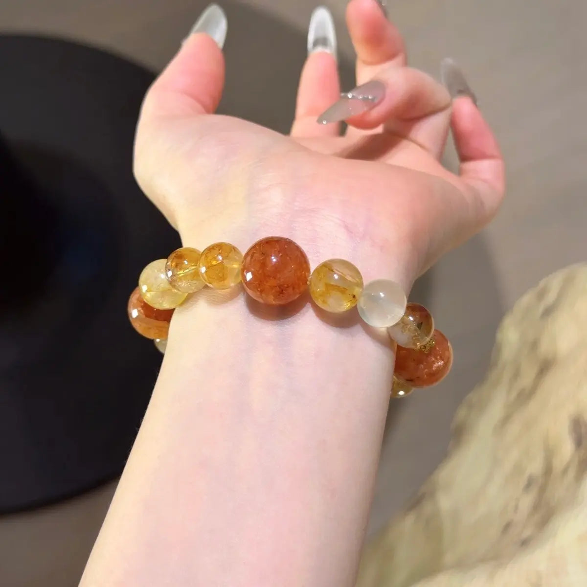 Handcrafted yellow-hematoid-quartz; red-hematoid-quartz; citrine-crystal Detail for Abundance - Astara