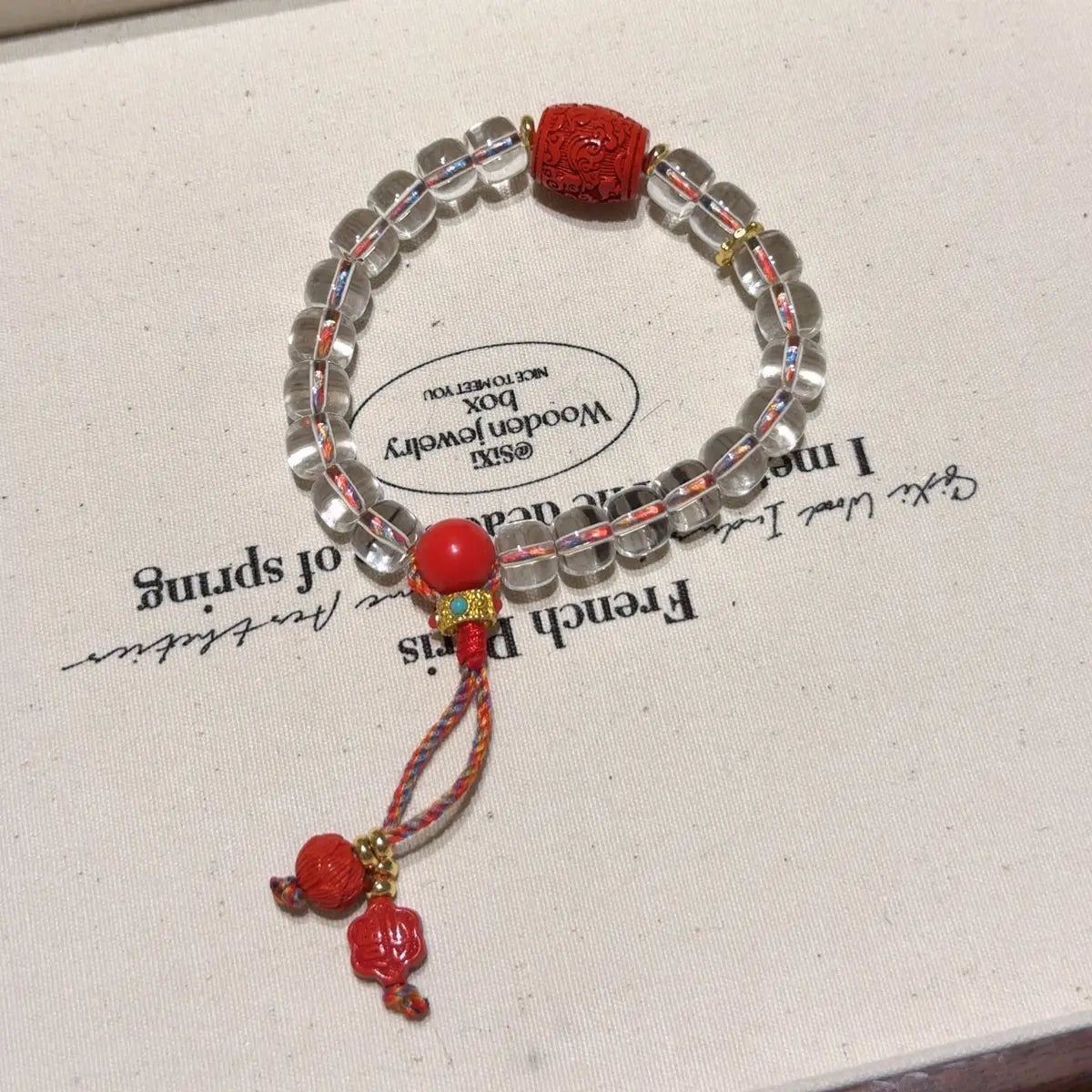 Handcrafted cinnabar; clear-quartz Detail for Healing - Astara