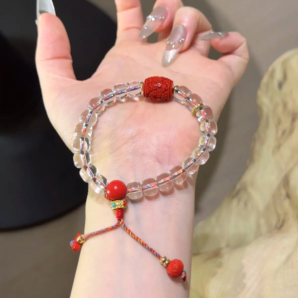 Handcrafted cinnabar; clear-quartz Detail for Healing - Astara
