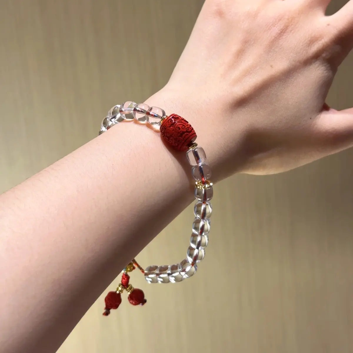 Handcrafted cinnabar; clear-quartz Detail for Healing - Astara