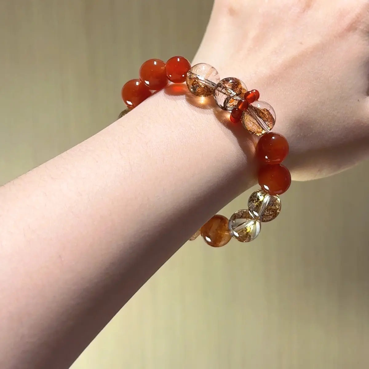 Handcrafted red-hematoid-quartz; agate; black-gold-super-seven; red-rutilated-quartz Detail for Abundance - Astara