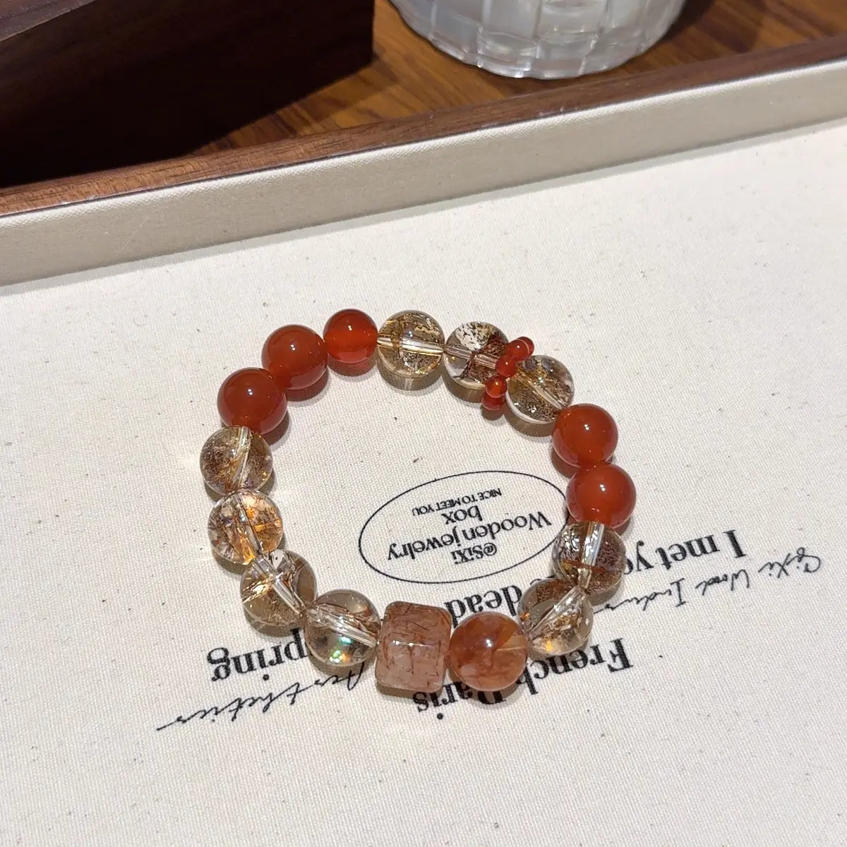 Handcrafted red-hematoid-quartz; agate; black-gold-super-seven; red-rutilated-quartz Detail for Abundance - Astara