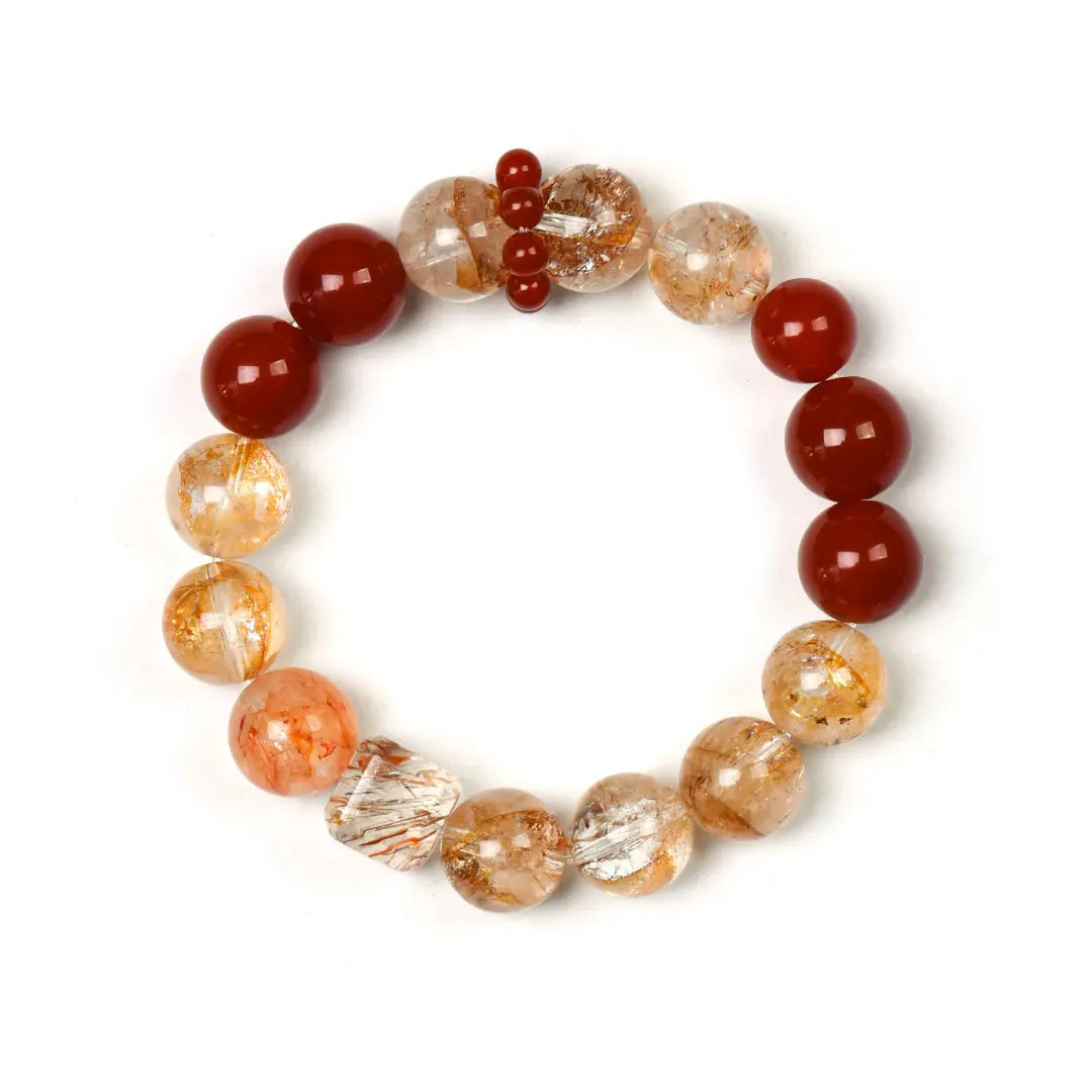 red-hematoid-quartz; agate; black-gold-super-seven; red-rutilated-quartz Abundance Crystal Jewelry - Fortune Koi Prosperity Bracelet | Astara