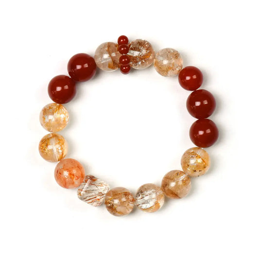 red-hematoid-quartz; agate; black-gold-super-seven; red-rutilated-quartz Abundance Crystal Jewelry - Fortune Koi Prosperity Bracelet | Astara