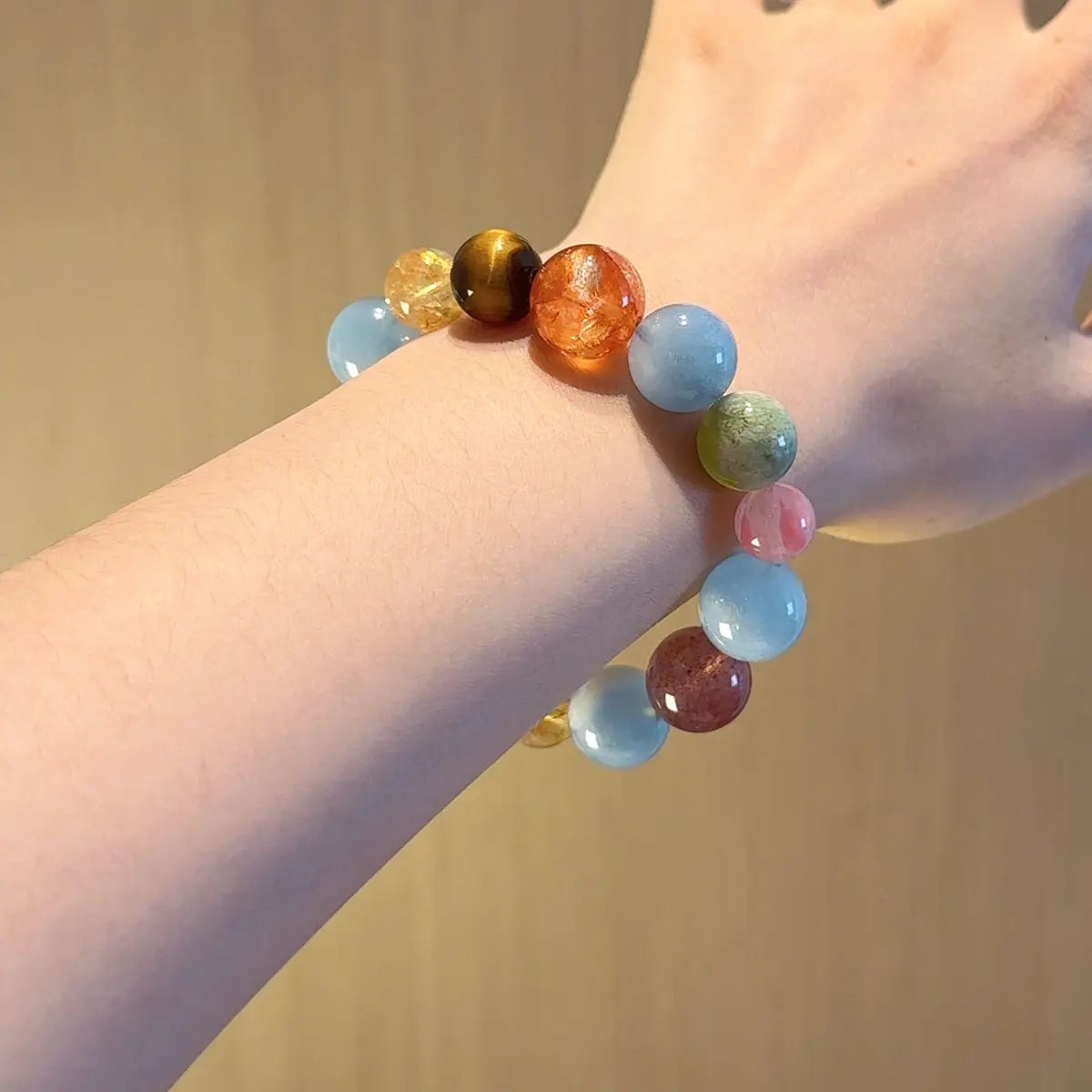 Handcrafted amethyst; aquamarine; jade; amazonite; red-hematoid-quartz; tigers-eye; strawberry-quartz; rhodonite; citrine-crystal Detail for Abundance - Astara