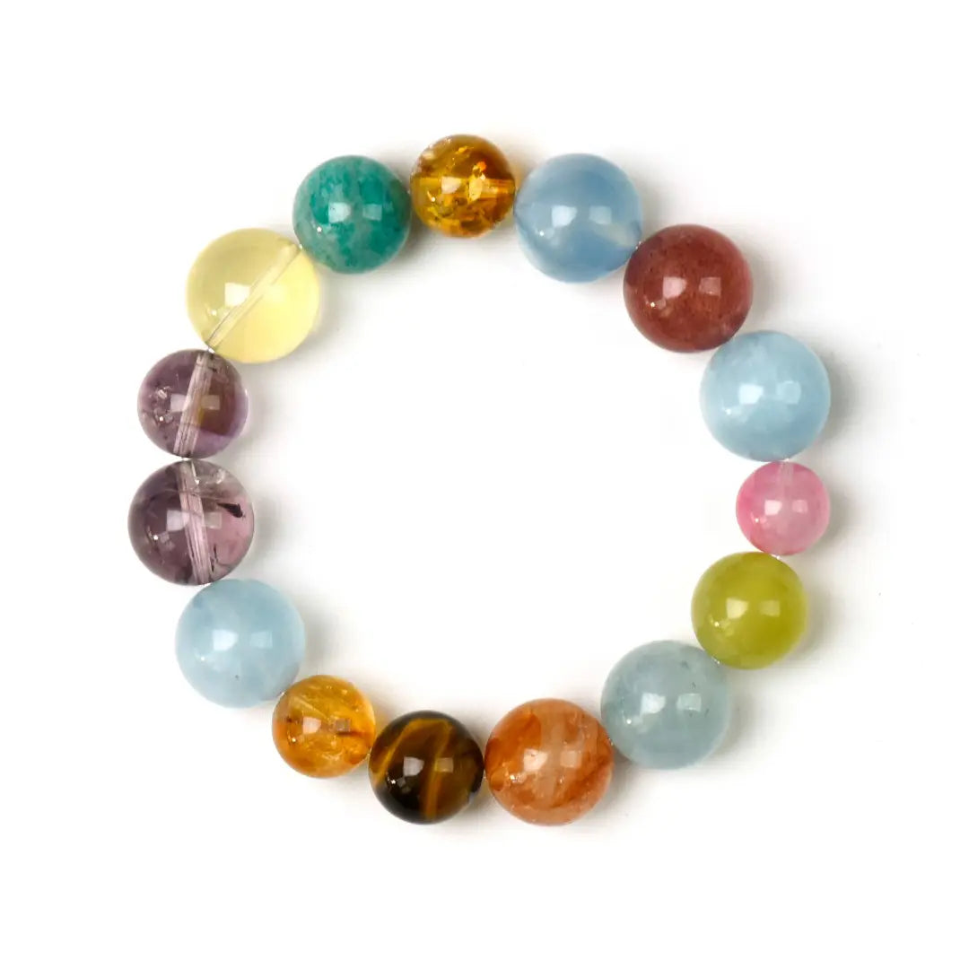 amethyst; aquamarine; jade; amazonite; red-hematoid-quartz; tigers-eye; strawberry-quartz; rhodonite; citrine-crystal Abundance Crystal Jewelry - Spring Ascension Energy Bracelet | Astara