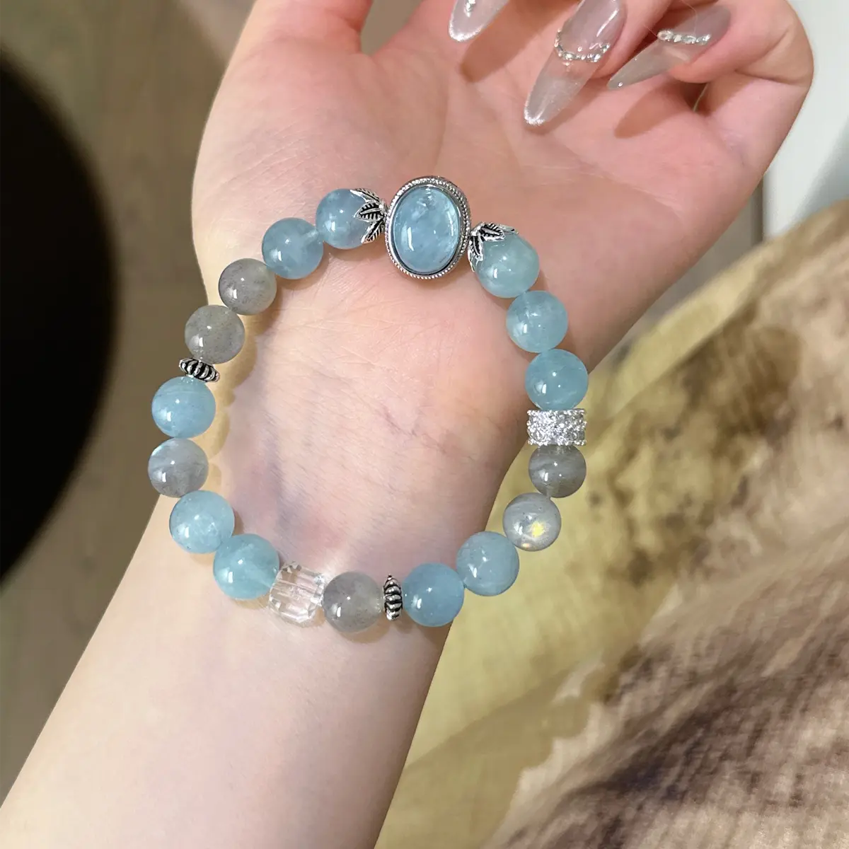 Handcrafted shopify--jewelry-material-1dyzjxql; aquamarine; gray-moonstone Detail for Healing - Astara