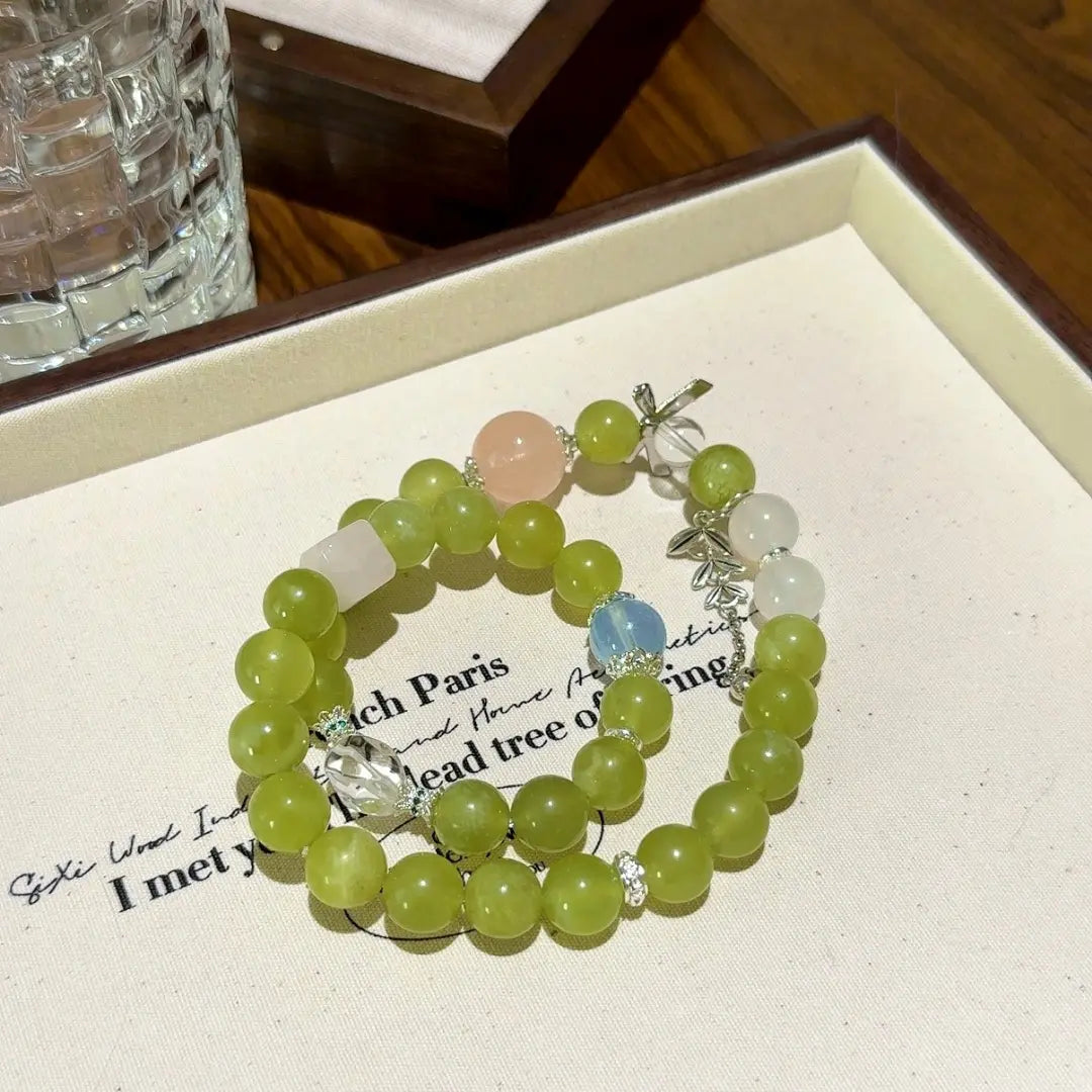 Handcrafted aquamarine; rose-quartz; clear-quartz; blue-moonstone; jade Detail for Love - Astara