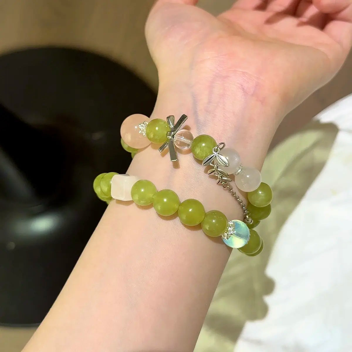 Handcrafted aquamarine; rose-quartz; clear-quartz; blue-moonstone; jade Detail for Love - Astara