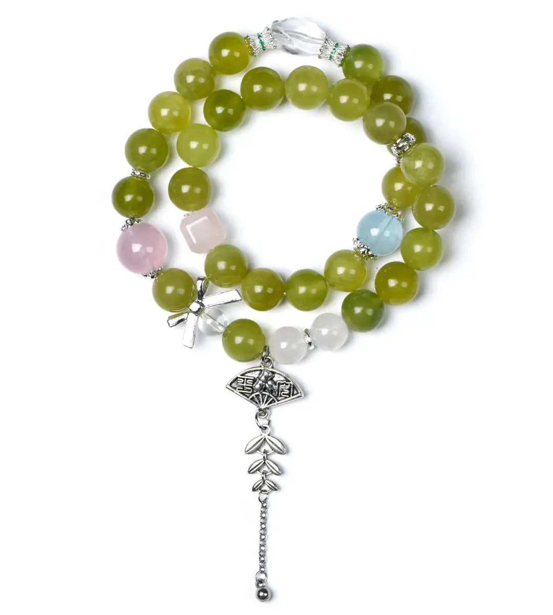aquamarine; rose-quartz; clear-quartz; blue-moonstone; jade Love Crystal Jewelry - Verdant Whisper Harmony Bracelet | Astara