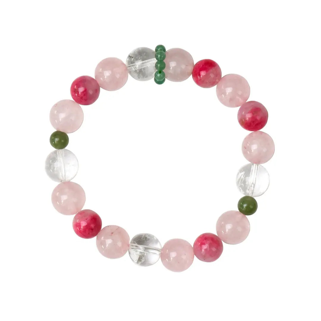 rose-quartz; clear-quartz; rhodonite; green-jasper Love Crystal Jewelry - Rose Reverie Harmony Bracelet | Astara