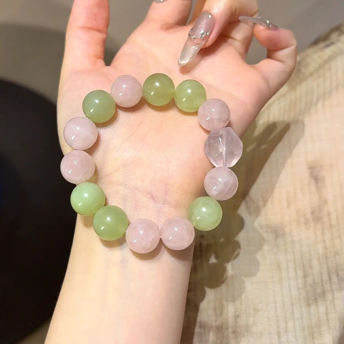 Handcrafted jade; rose-quartz Detail for Love - Astara