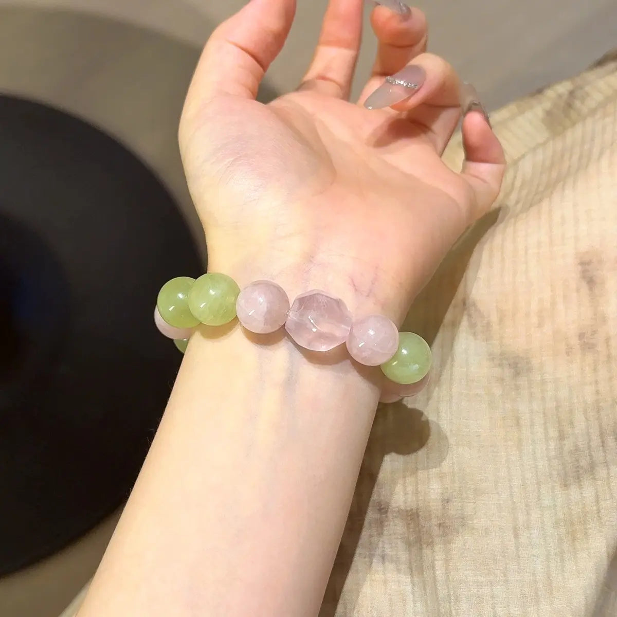Handcrafted jade; rose-quartz Detail for Love - Astara
